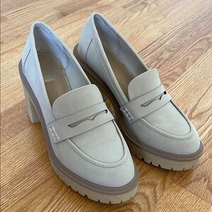 Women's Cream Loafers with Chunky Heel